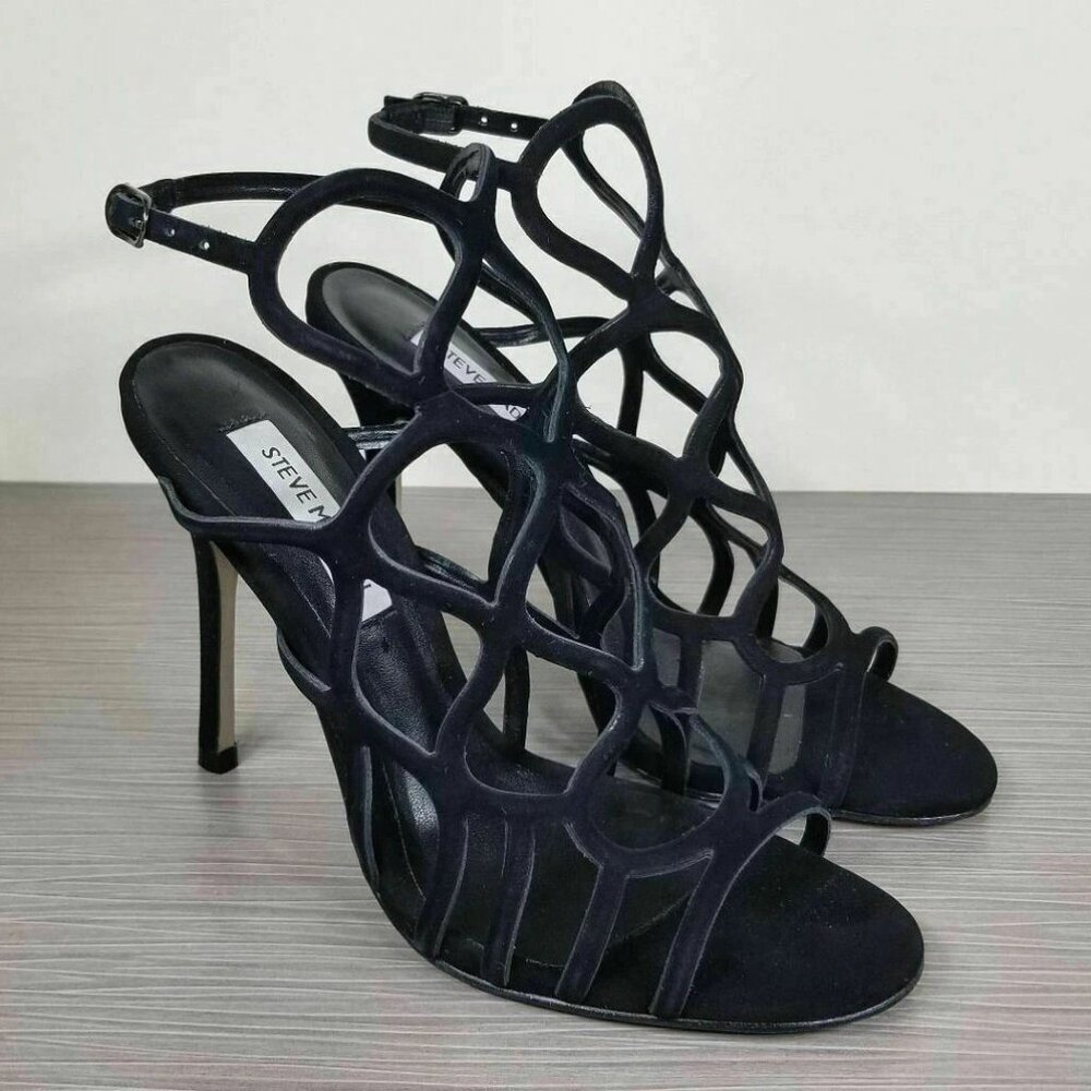Steve Madden Teagan Sandal, Black Nubuck, Womens Size 6.5 & 7
